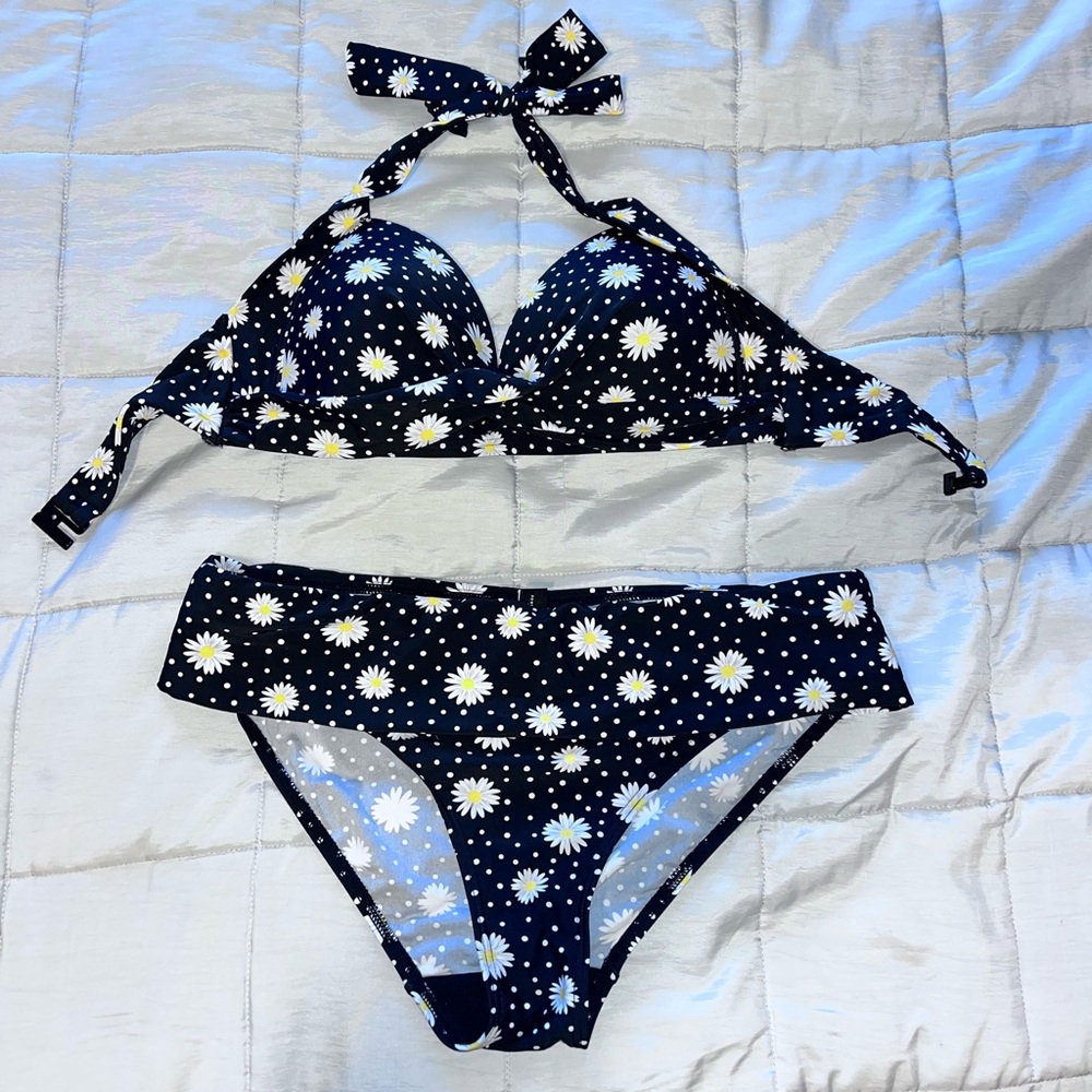 Pour Moi Floral Black polka dot Bikini Set